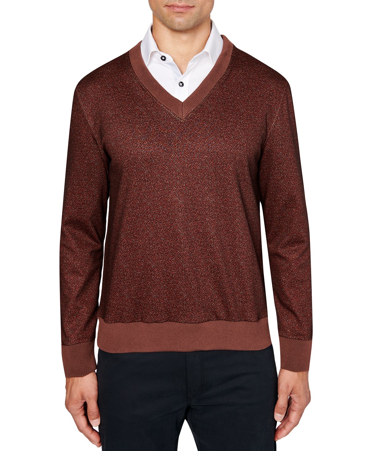 Tallia Slim-fit V-neck Sweater Brown