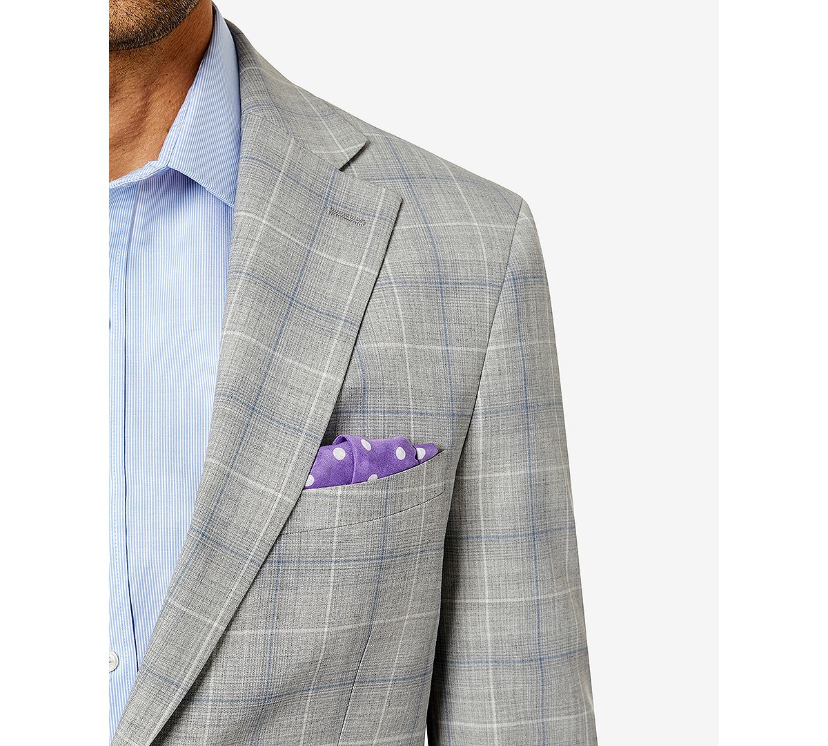 Tallia Slim-fit Wool Suit Jacket Light Grey/Blue Plaid
