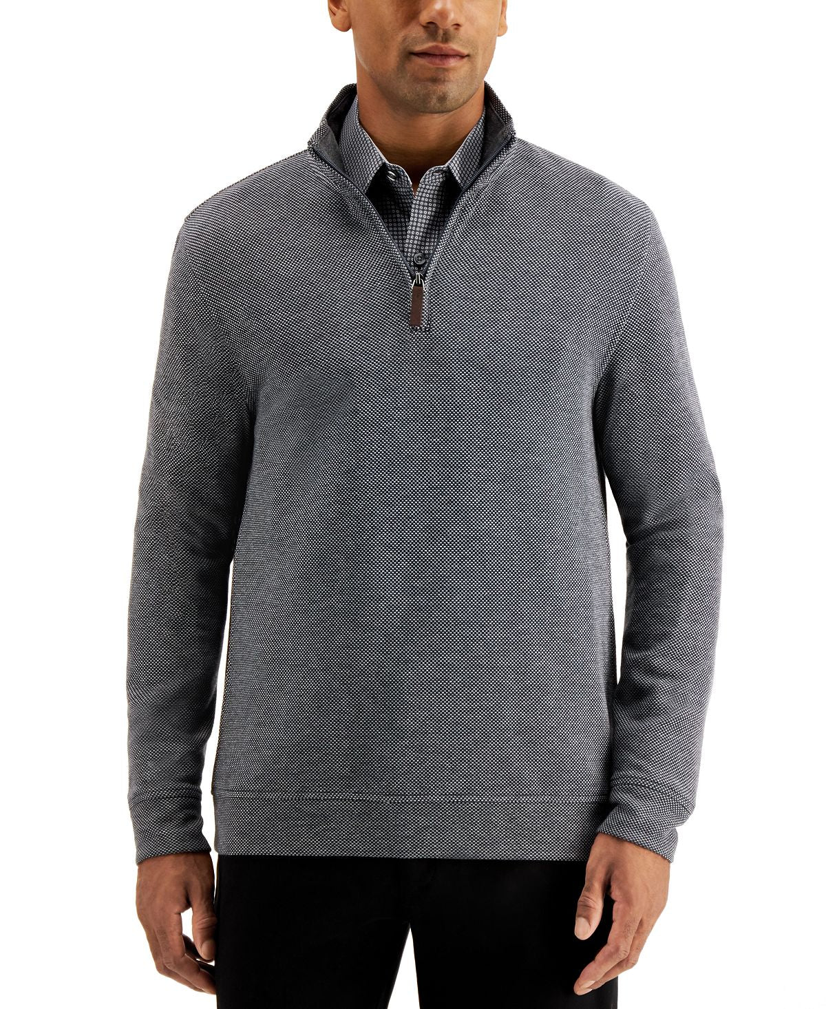 Tasso Elba Birdseye Quarter-zip Sweater Grey