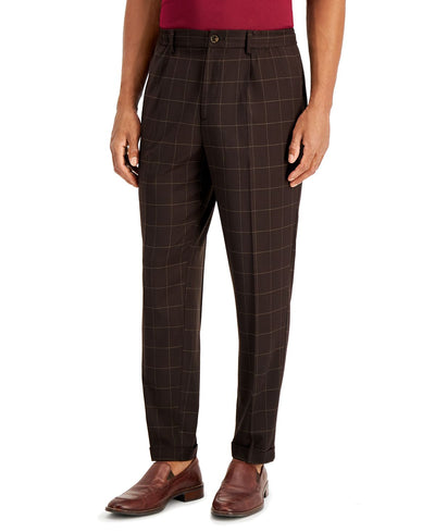 Tasso Elba Box-checked Pants Brown Combo