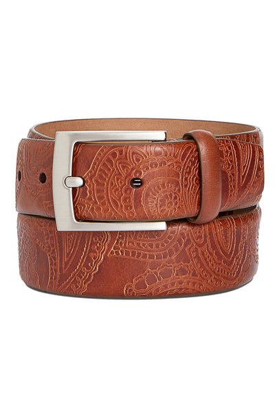 Tasso Elba Brown Paisley Leather Belt