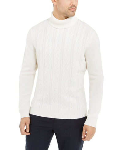 Tasso Elba Cashmere Textured Turtleneck Sweater Winter White