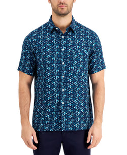 Tasso Elba Cellula Tile Printed Shirt Blue Combo thumbnail 1