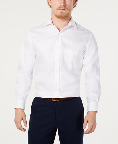 Tasso Elba Classic/regular-fit Non-iron Mini-herringbone Supima Cotton Dress Shirt White