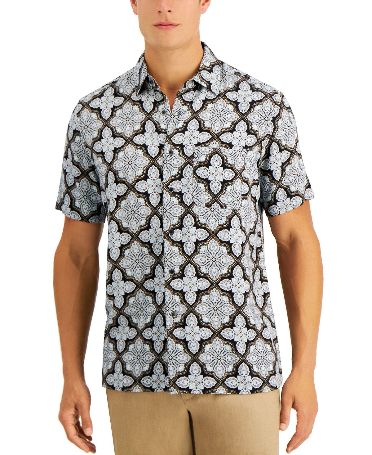 Tasso Elba Derosa Medallion Print Shirt Blue Combo