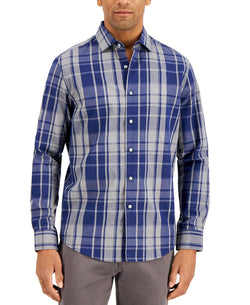 Tasso Elba Dot Plaid Dobby Shirt Tallon Blue thumbnail 1