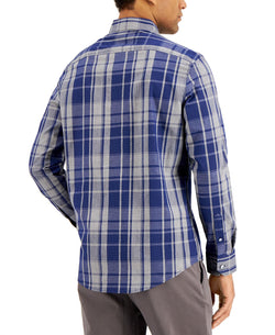 Tasso Elba Dot Plaid Dobby Shirt Tallon Blue thumbnail 2