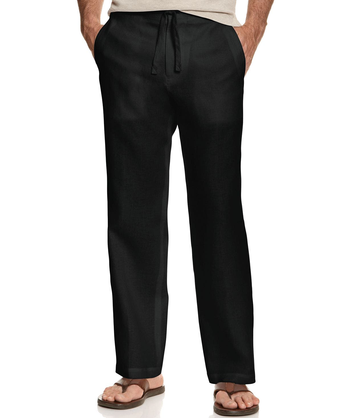 Tasso Elba Drawstring Linen Pants Black