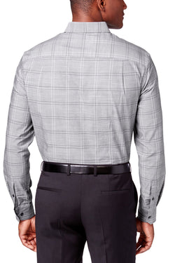 Tasso Elba Grey Combo Minimal Plaid Chambray Roll Tab Shirt thumbnail 3