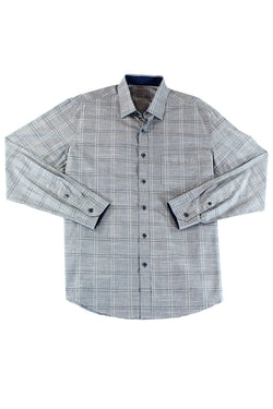 Tasso Elba Grey Combo Minimal Plaid Chambray Roll Tab Shirt thumbnail 2