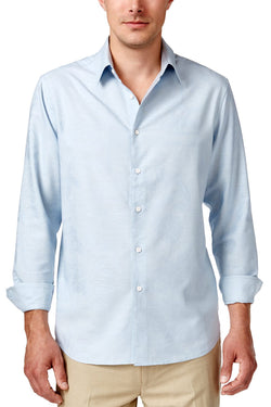 Tasso Elba Island Blue Leaf Print Jacquard Silk Blend Shirt thumbnail 1