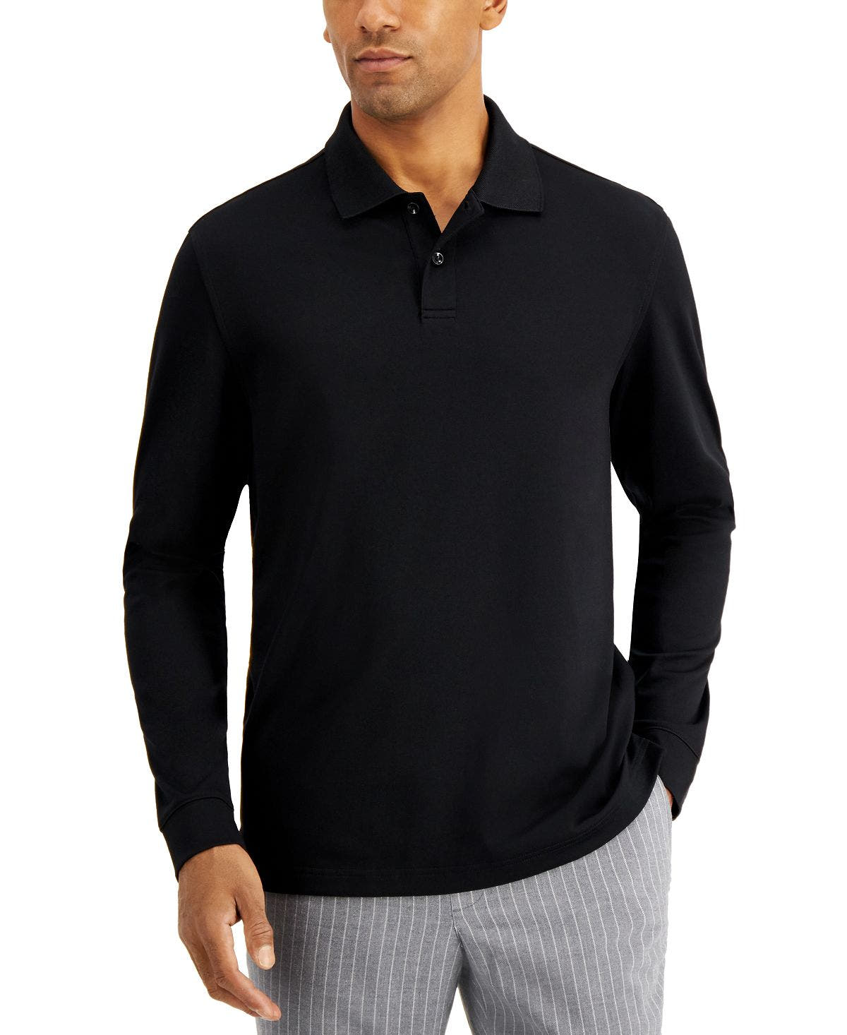 Tasso Elba Long Sleeve Polo Deep Black