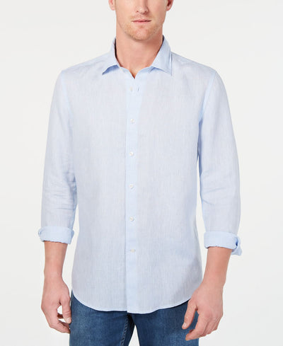 Tasso Elba Long-sleeve Linen Shirt Billowing Cloud