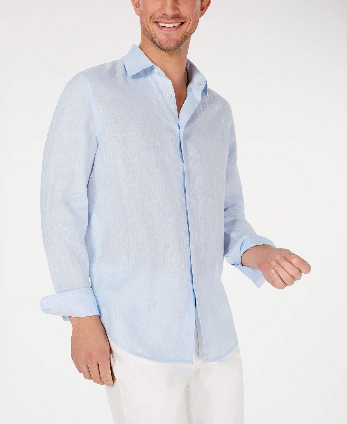 Tasso Elba Long-sleeve Linen Shirt Billowing Cloud