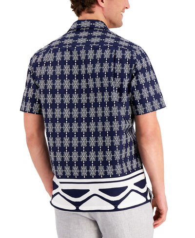 Tasso Elba Mediana Geometric-print Cotton Shirt Navy Combo
