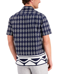 Tasso Elba Mediana Geometric-print Cotton Shirt Navy Combo thumbnail 2