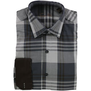 Tasso Elba Mens Plaid Ls Button Up Shirt Grey
