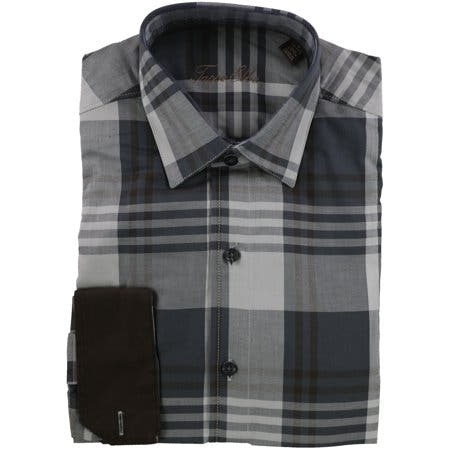 Tasso Elba Mens Plaid Ls Button Up Shirt Grey