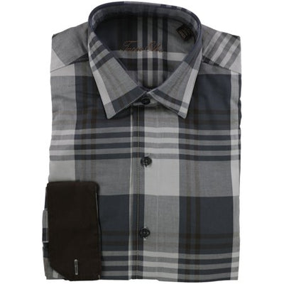 Tasso Elba Mens Plaid Ls Button Up Shirt Grey