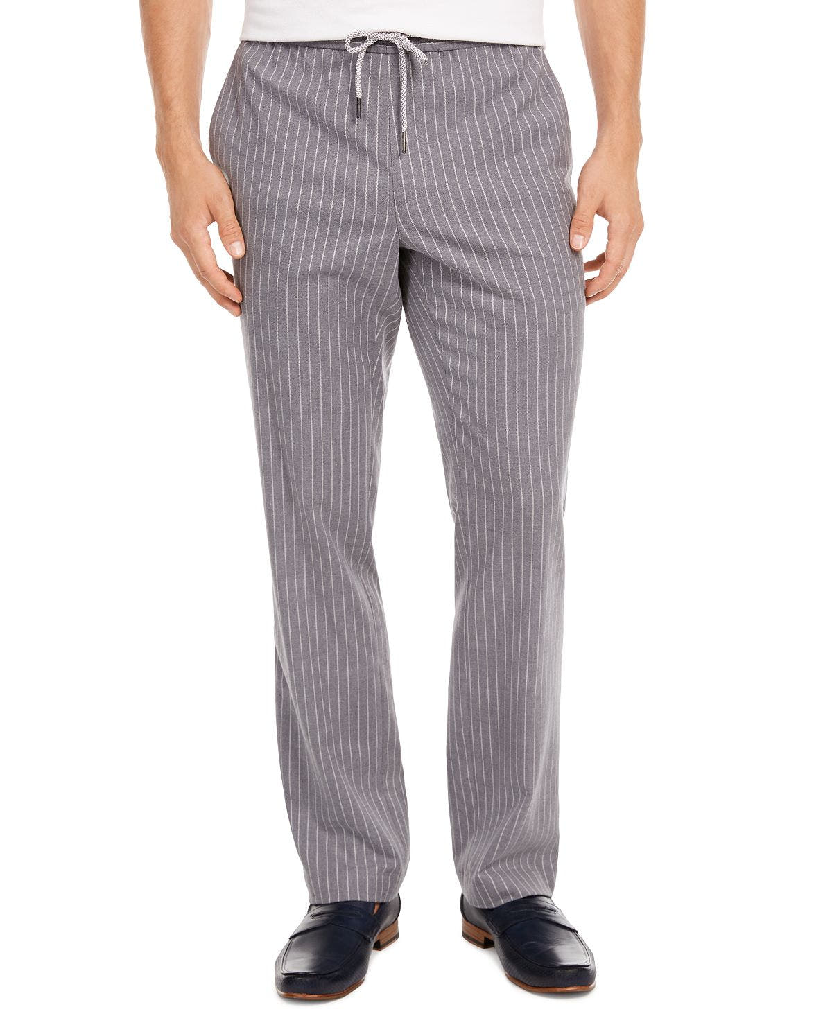 Tasso Elba Pinstripe Drawstring Pants Grey Combo