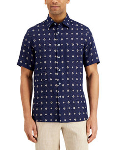 Tasso Elba Regular-fit Geo Tile-print Linen Shirt Navy Combo thumbnail 1