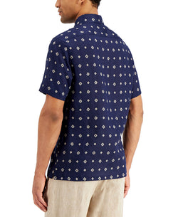 Tasso Elba Regular-fit Geo Tile-print Linen Shirt Navy Combo thumbnail 2