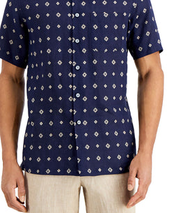Tasso Elba Regular-fit Geo Tile-print Linen Shirt Navy Combo thumbnail 3