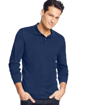Tasso Elba Signature Interlock Long Sleeve Polo Mt Blue