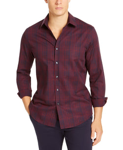 Tasso Elba Stretch Dobby Woven Shirt Red/navy Combo thumbnail 1