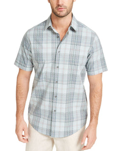 Tasso Elba Stretch Geo Plaid Shirt Green Combo thumbnail 1