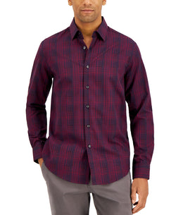 Tasso Elba Stretch Plaid Dobby Shirt Red/navy Combo thumbnail 1