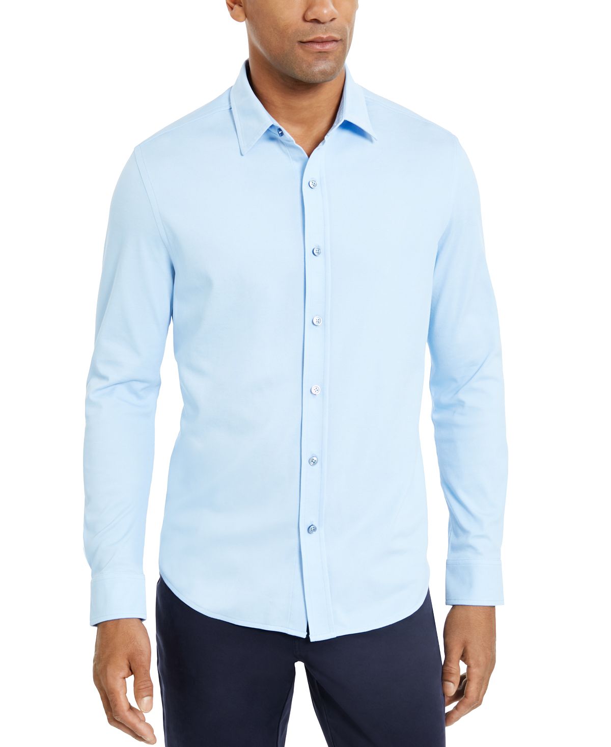 Tasso Elba Supima Cotton Birdseye-knit Shirt Pale Blue