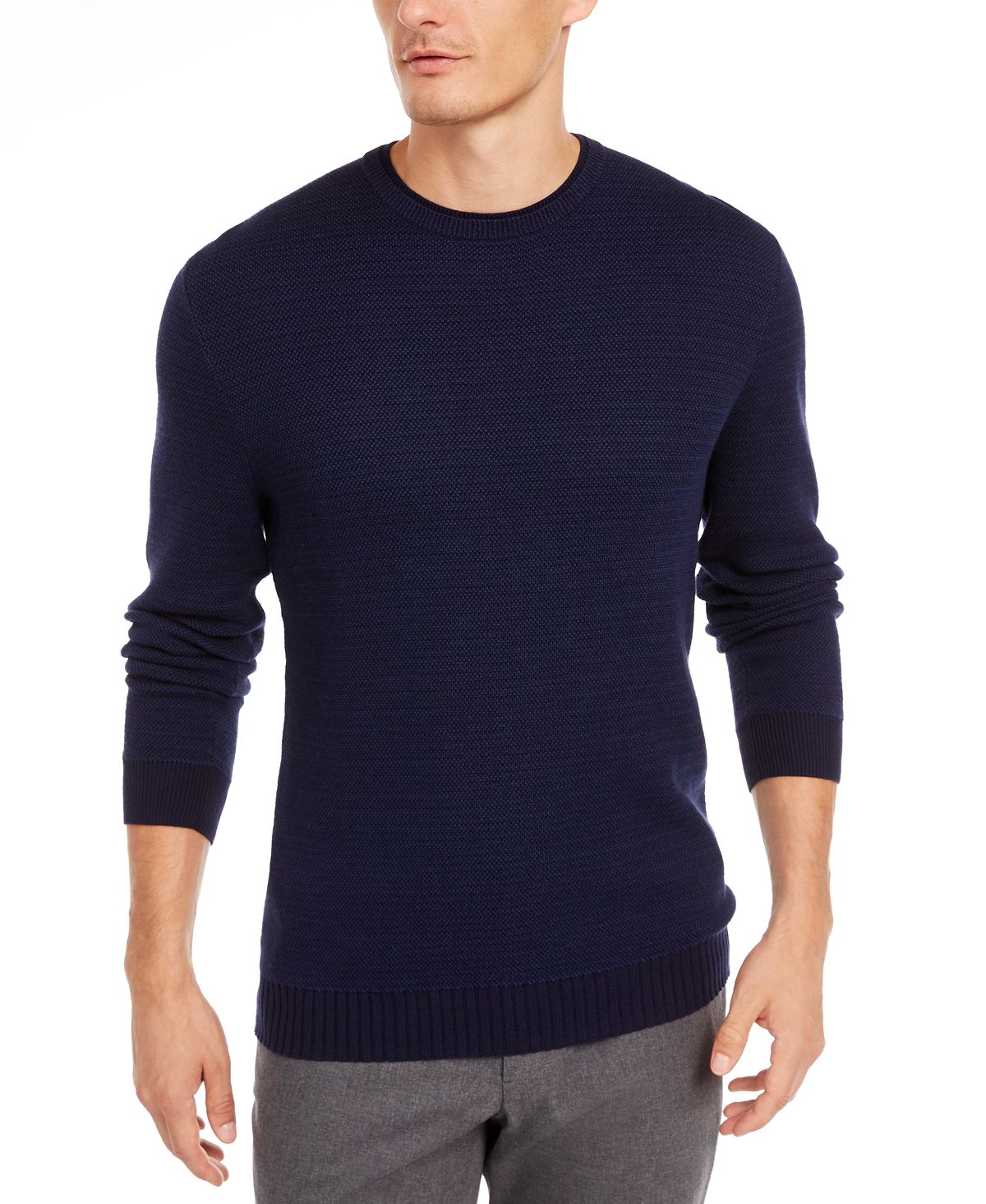 Tasso Elba Supima Cotton Crewneck Sweater Navy Blue