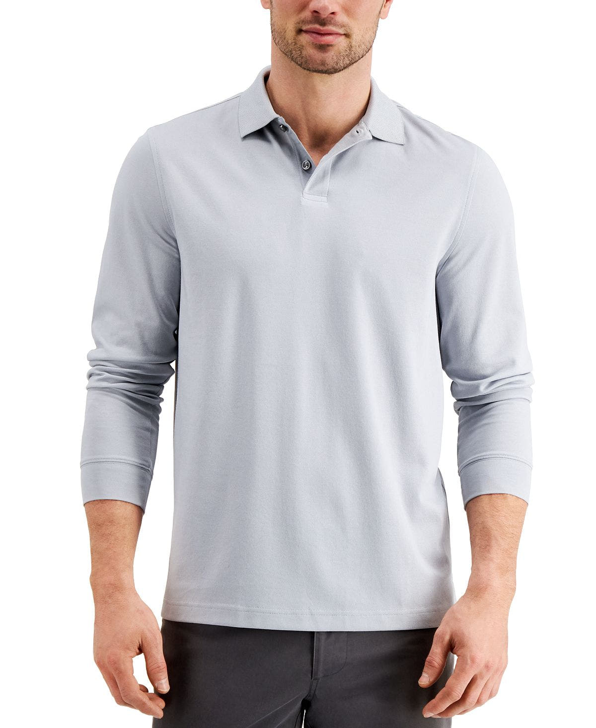 Tasso Elba Supimablend Long-sleeve Polo Shade Slate
