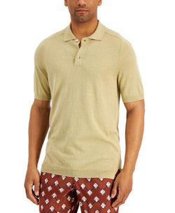 Tasso Elba Sweater-knit Linen Polo Shirt Khaki Combo thumbnail 1