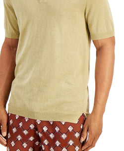 Tasso Elba Sweater-knit Linen Polo Shirt Khaki Combo thumbnail 3