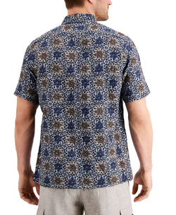 Tasso Elba Vine Print Linen Short Sleeve Shirt Navy Combo thumbnail 2