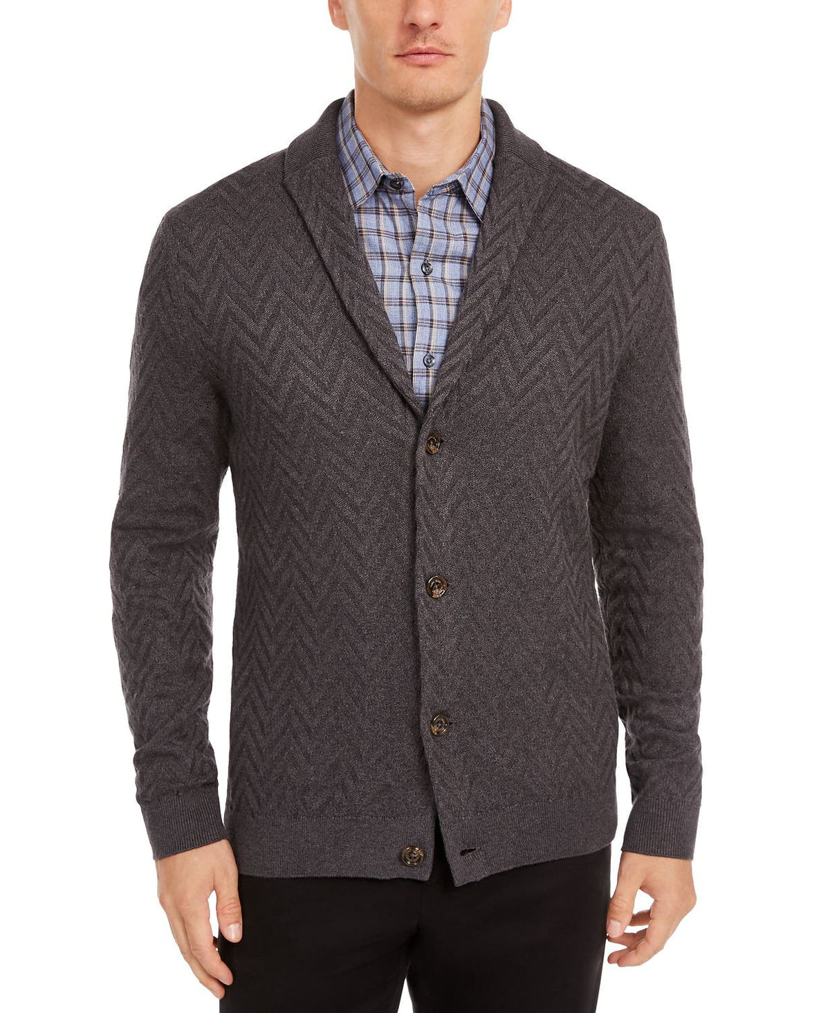 Tasso Elba Zig-zag Shawl-collar Cardigan Dark Gray