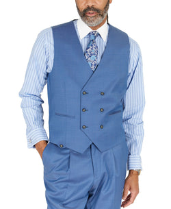 Tayion Collection Blue Solid Classic-fit Wool Suit Separate Vest Blue Solid thumbnail 1