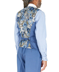 Tayion Collection Blue Solid Classic-fit Wool Suit Separate Vest Blue Solid thumbnail 2