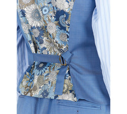 Tayion Collection Blue Solid Classic-fit Wool Suit Separate Vest Blue Solid thumbnail 3