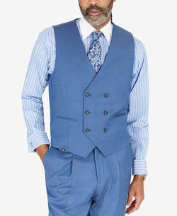 Tayion Collection Blue Solid Classic-fit Wool Suit Separate Vest Blue Solid thumbnail 4