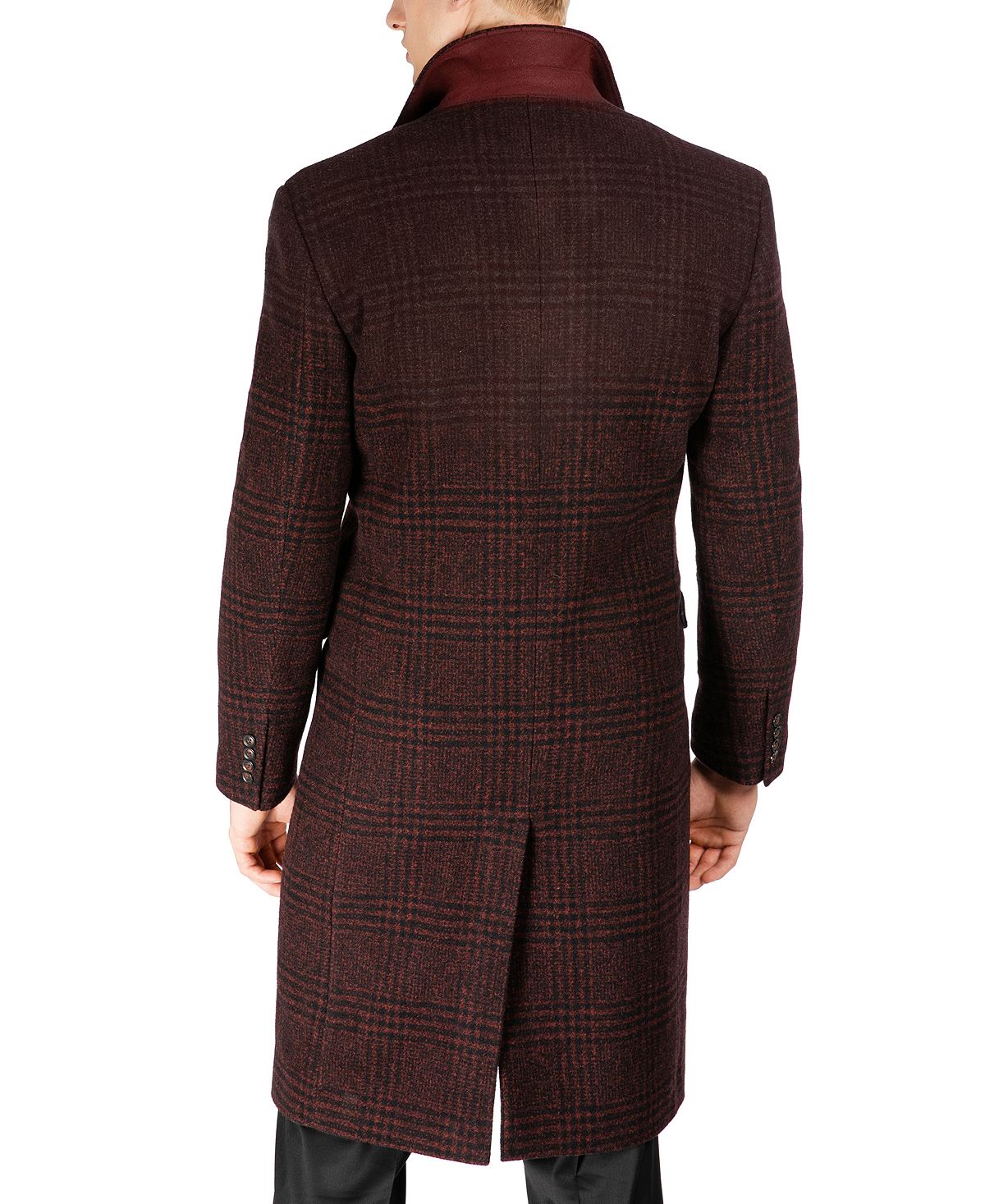 Tayion Collection Classic Double-breasted Glen Plaid Overcoat Red Navy