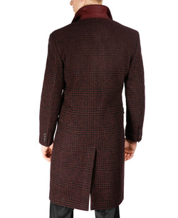 Tayion Collection Classic Double-breasted Glen Plaid Overcoat Red Navy thumbnail 2