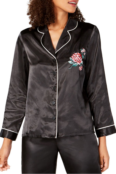 Thalia Sodi Intimates Black Embroidered Pajama Set