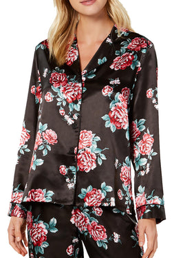 Thalia Sodi Intimates Black/Floral Printed Pajama Top thumbnail 1
