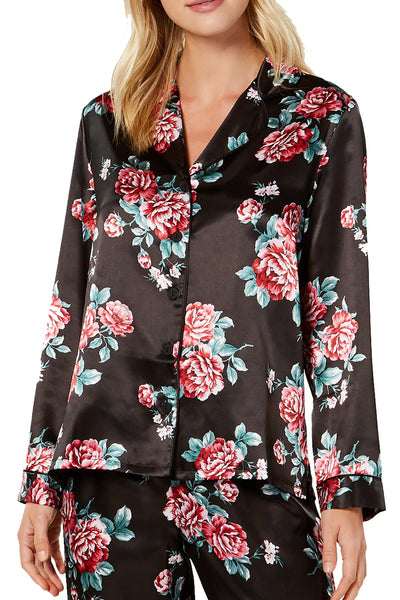 Thalia Sodi Intimates Black/Floral Printed Pajama Top