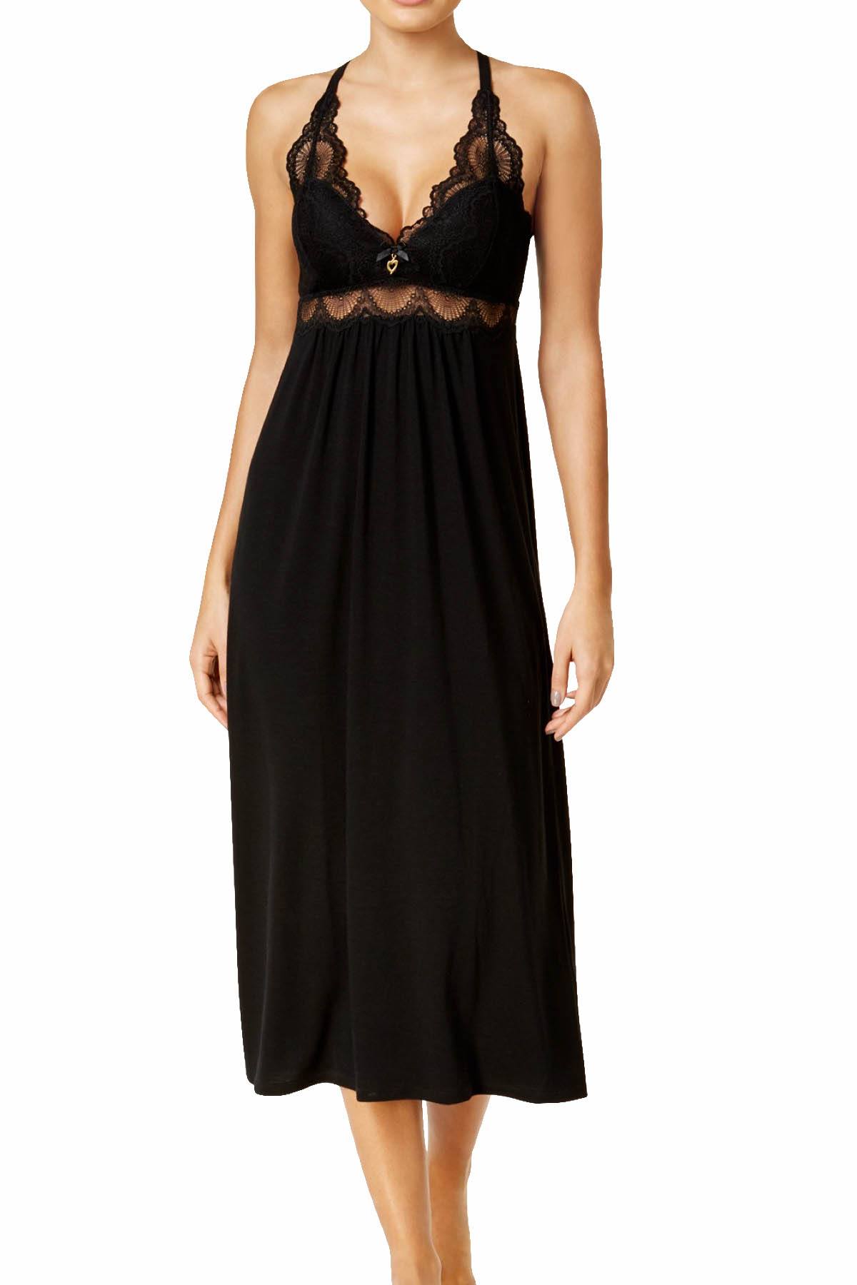 Thalia Sodi Intimates Black Lace-Trimmed Knit Nightgown