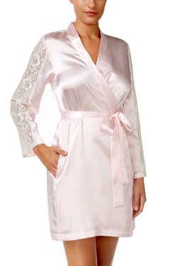 Thalia Sodi Intimates Bridal-Blush Lace-Sleeve Satin Wrap Robe thumbnail 1