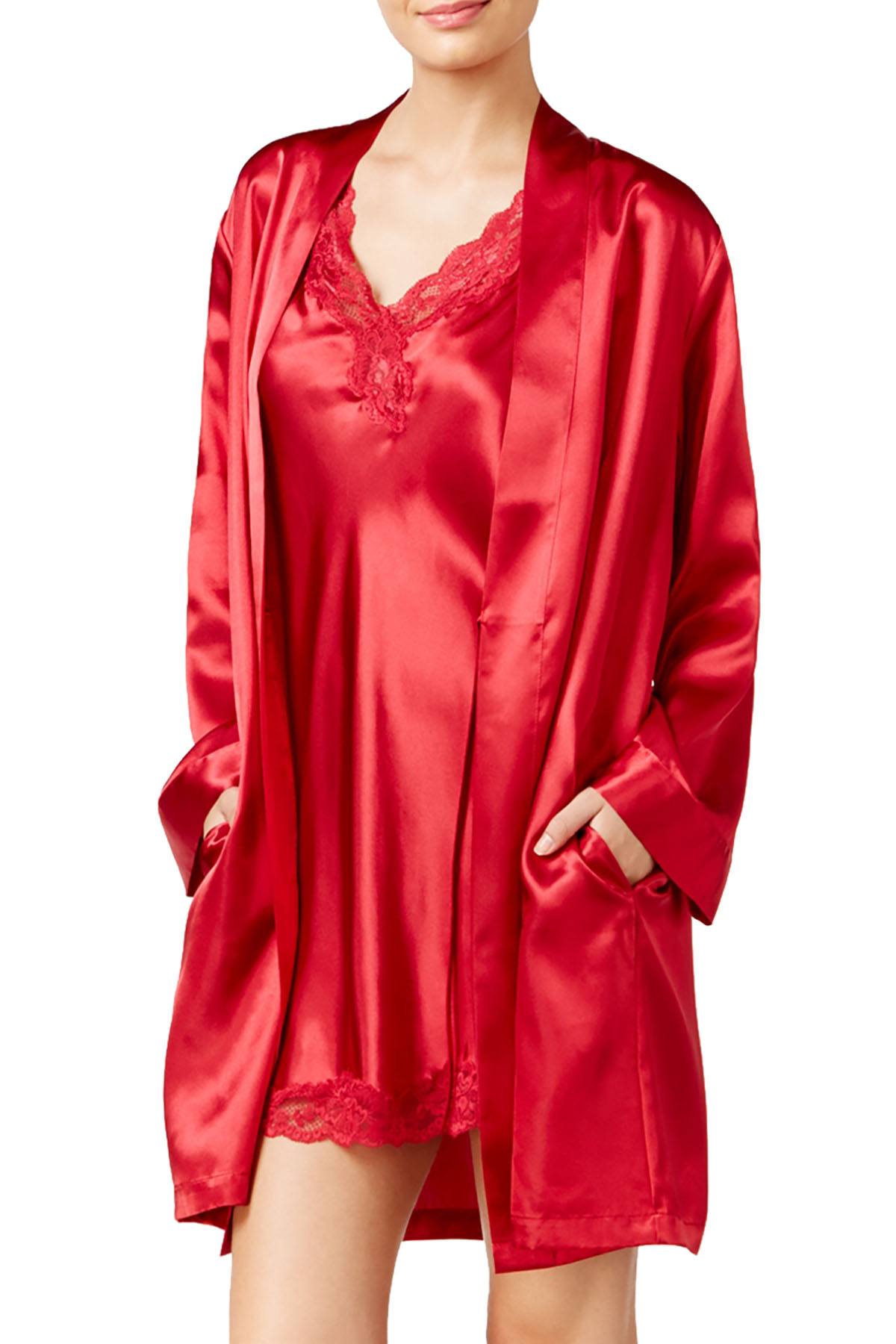 Thalia Sodi Intimates Cranberry Zing Satin Short Wrap Robe